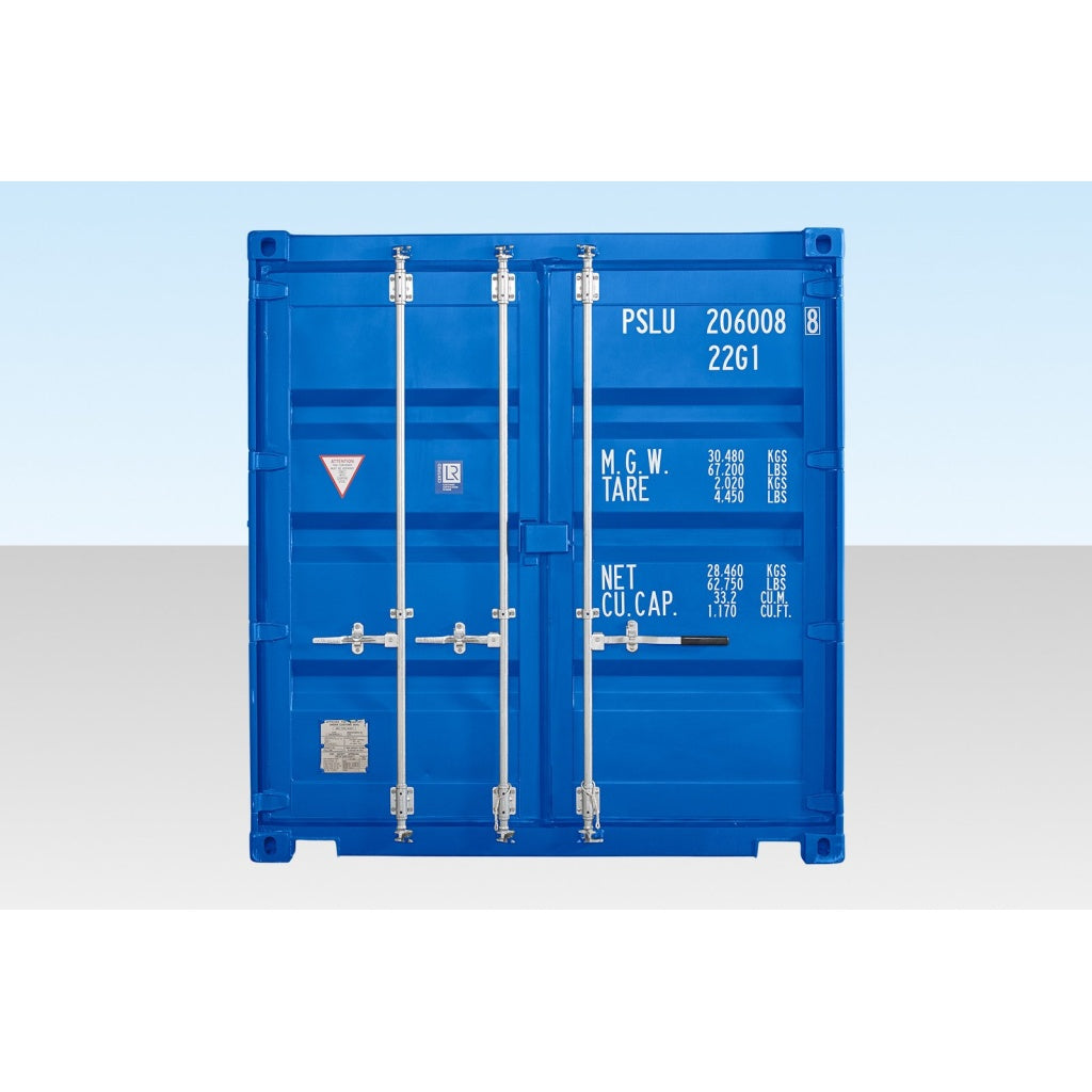 Contenedor Autoservicio DE 20 PIES CON PISO DE BAMBÚ – AZUL (RAL 5010)
